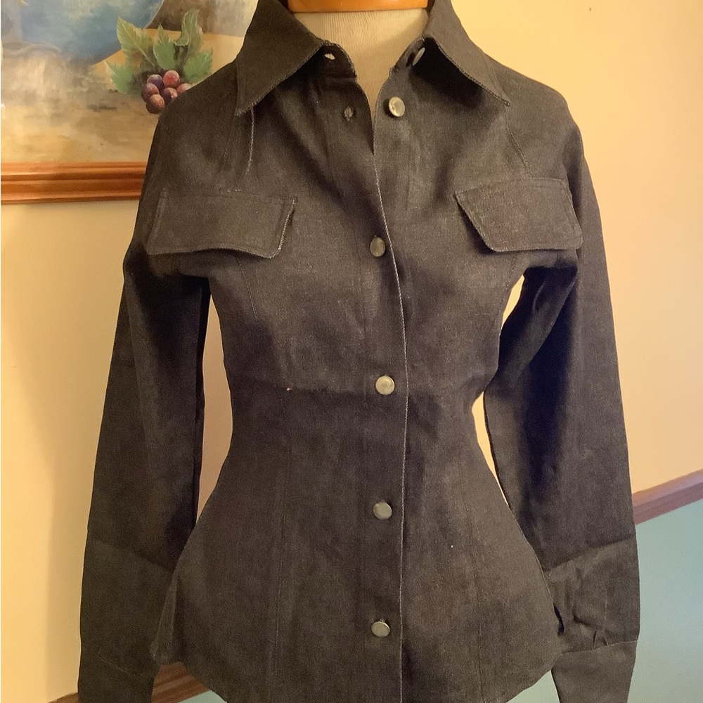 Damani Dada Vintage Embroidered Logo Denim Fitted Jacket Women’s Small NWOT